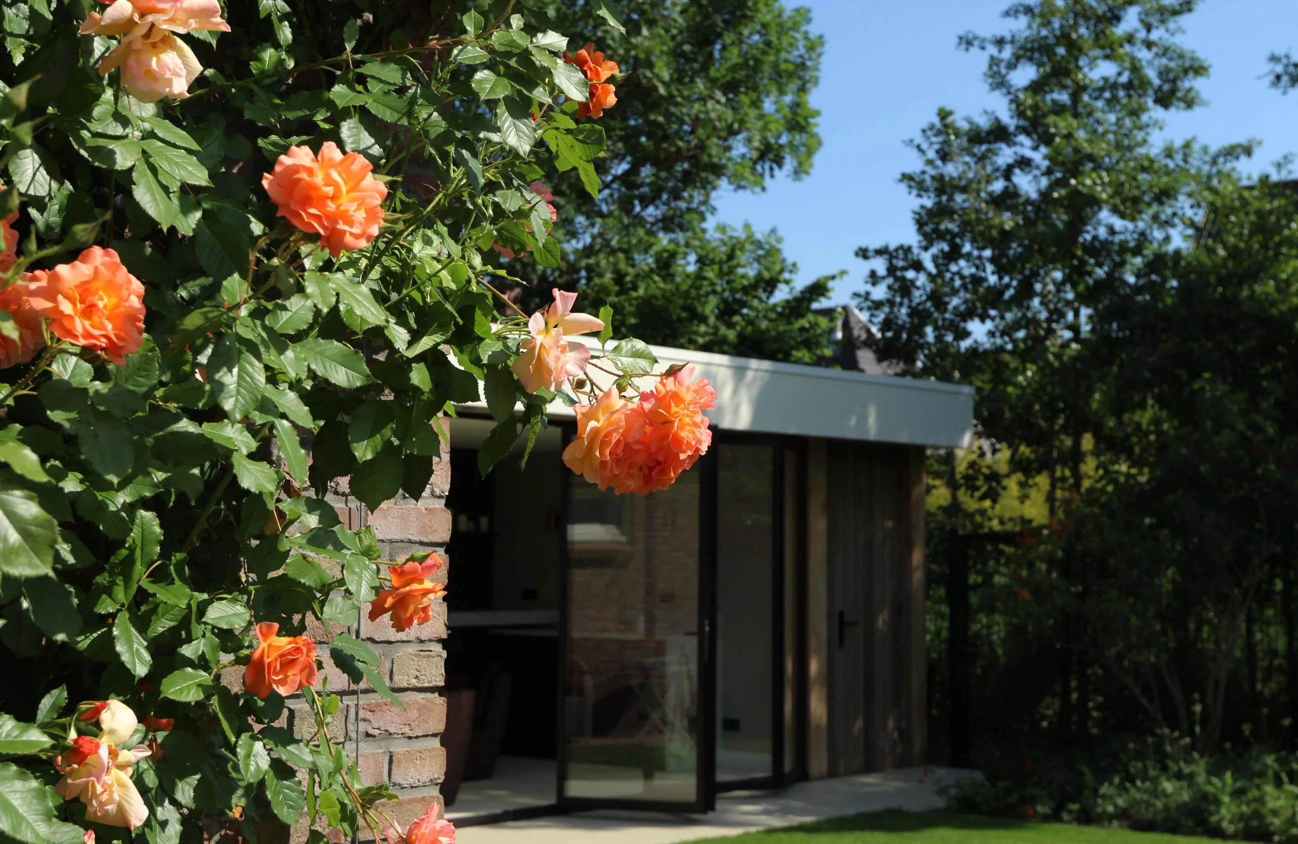 Moderne tuinkamer geïntegreerd in de tuin